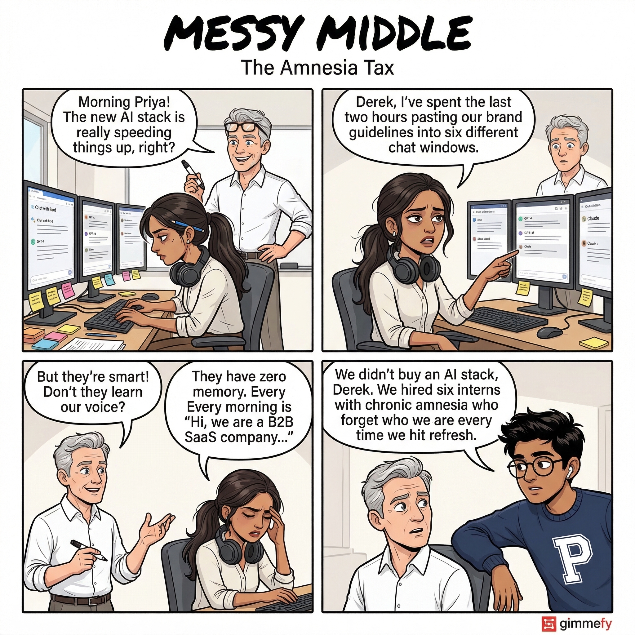 Messy Middle Comic #007: Six Interns With Chronic Amnesia