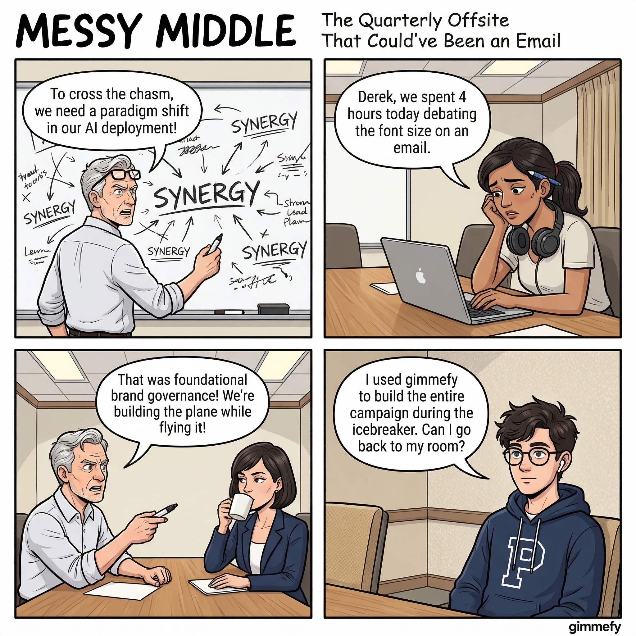 Messy Middle Comic #027: The Quarterly Offsite - gimmefy