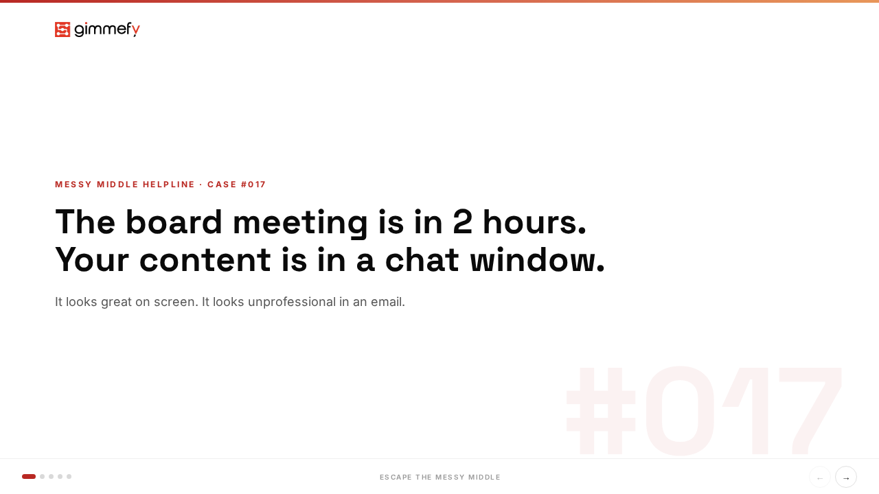 Walkthrough GIF for Messy Middle Helpline — Case #017: Instant PDF Export
