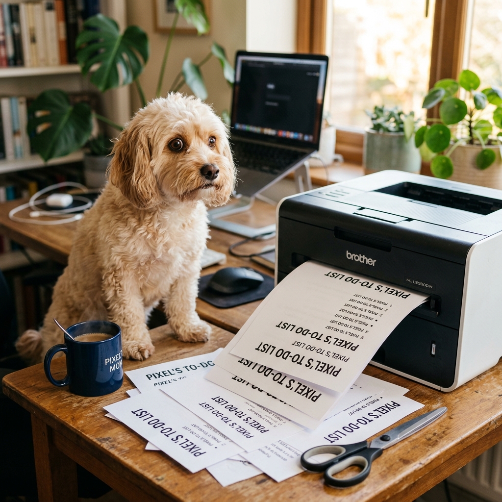 Pixel alarmed by printer spitting pages showing the same content in different formats