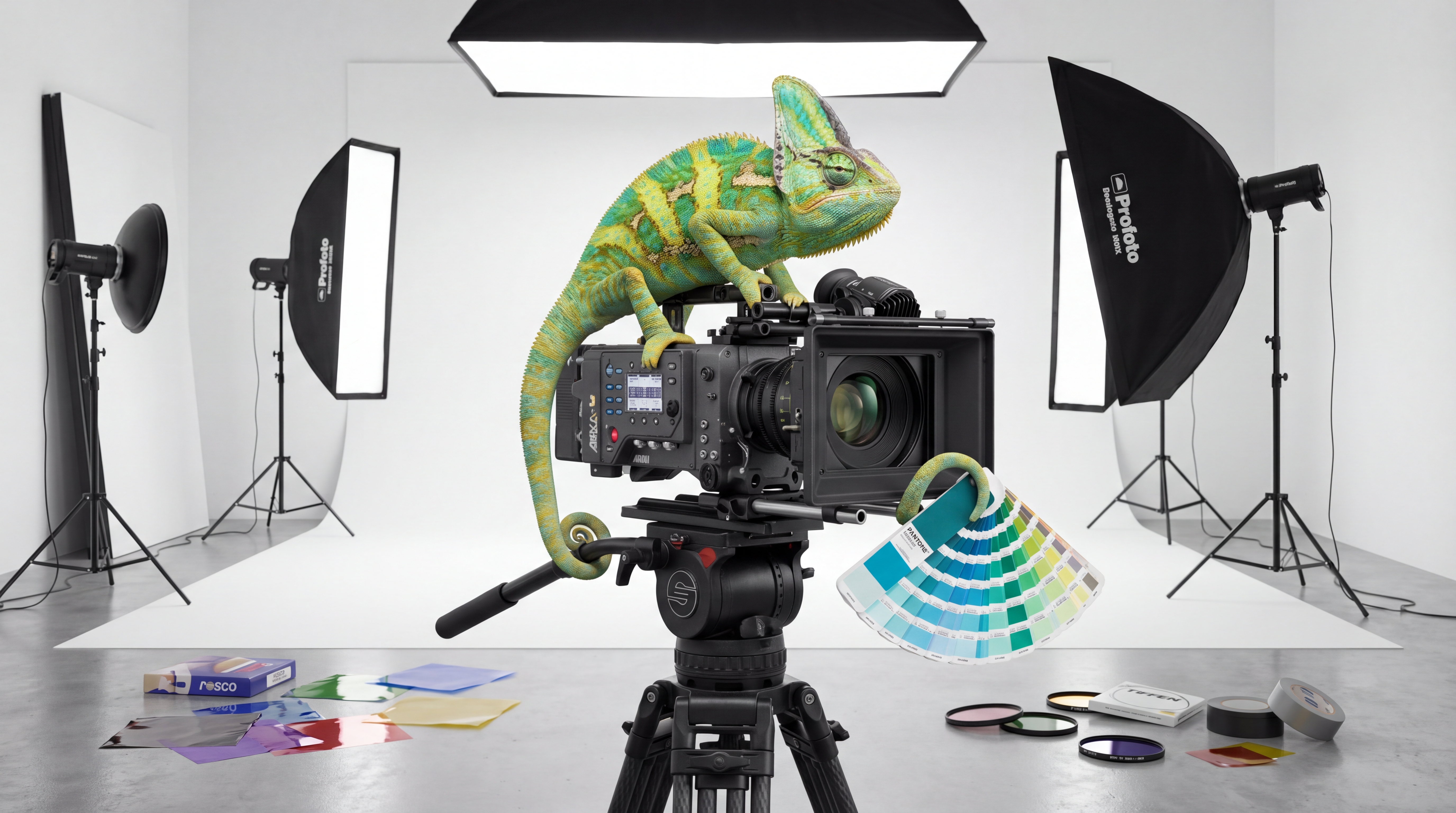 Chameleon perched in a photography studio — gimmefy fired the design team