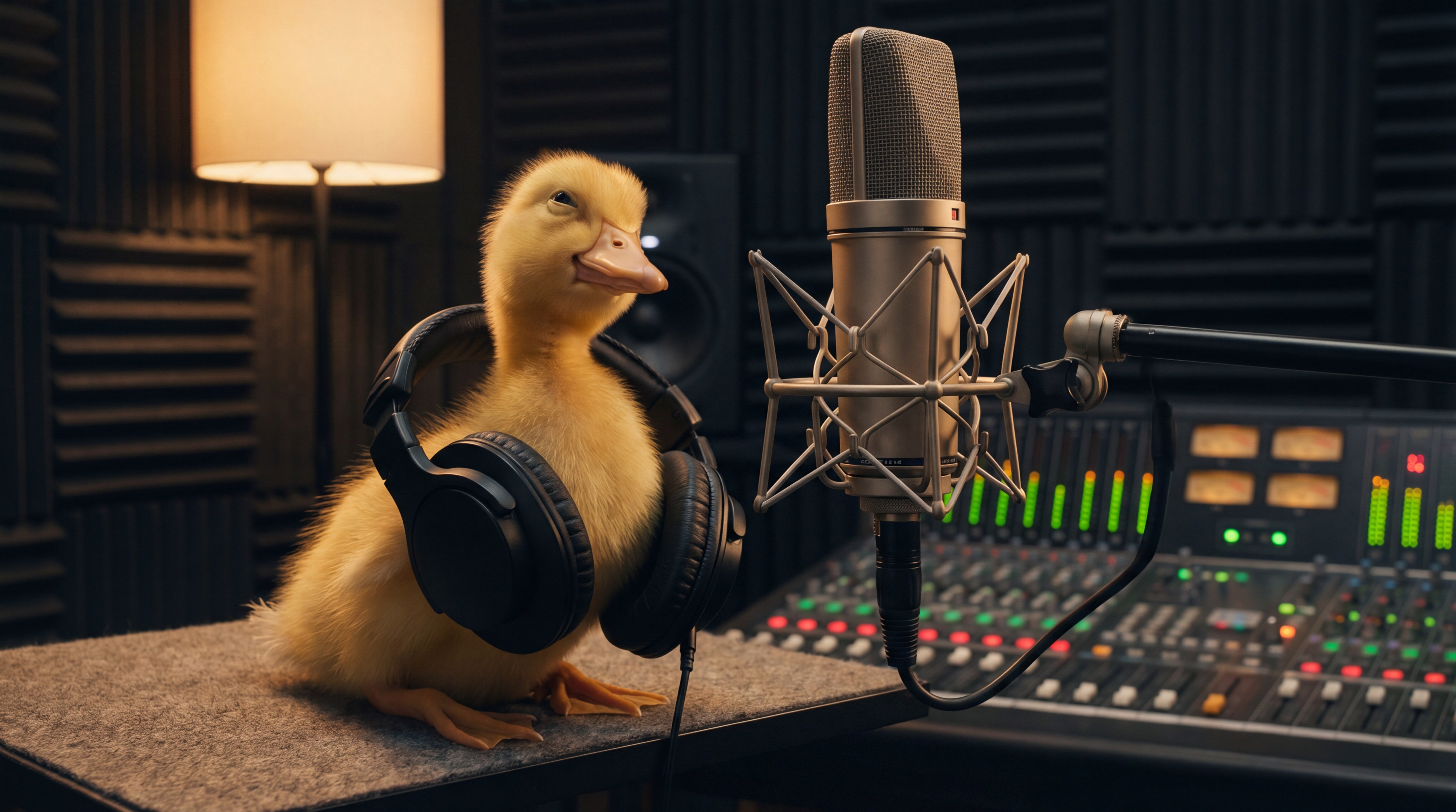 Duckling at a studio microphone — gimmefy fired the audio engineer
