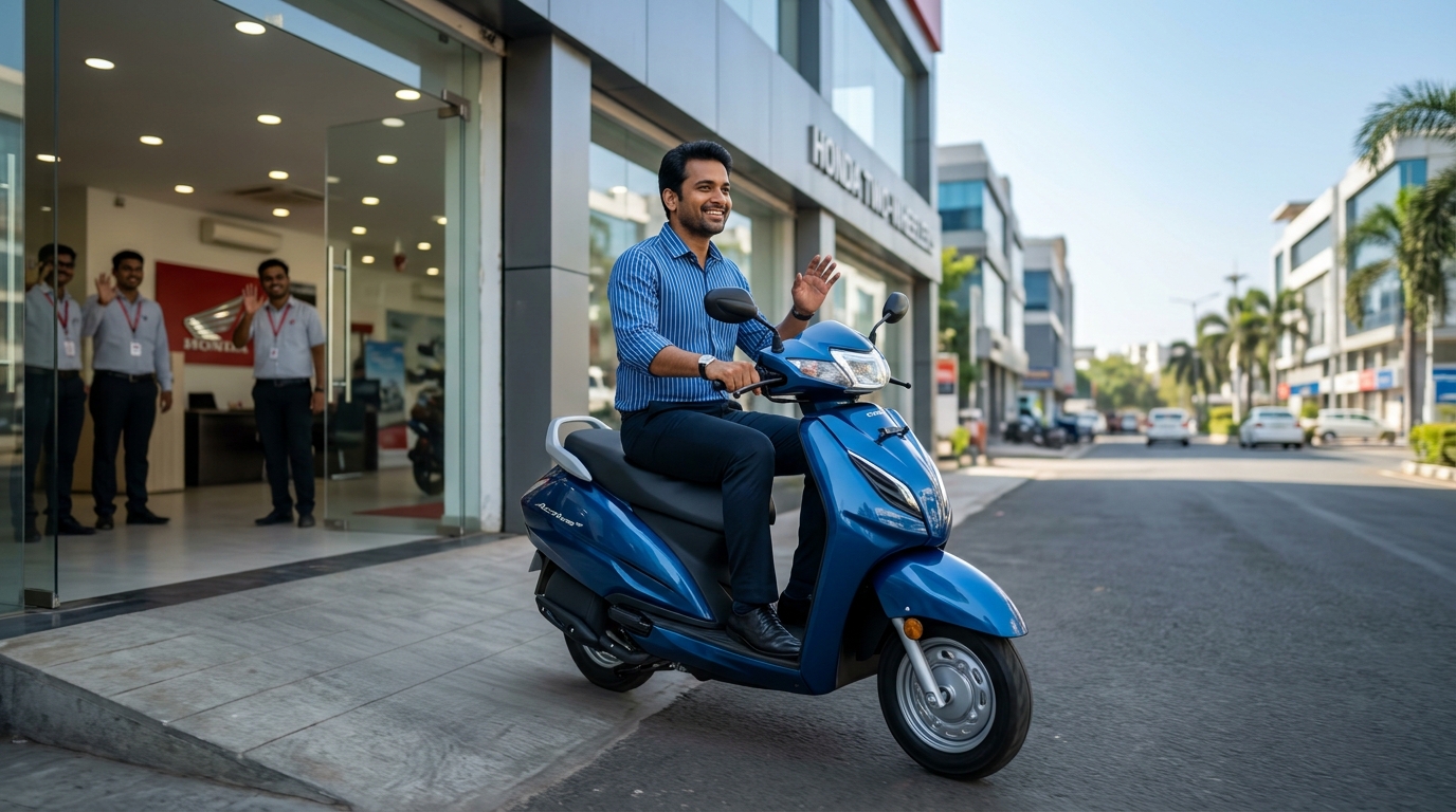 Tribes automotive campaign — same character riding out of the showroom