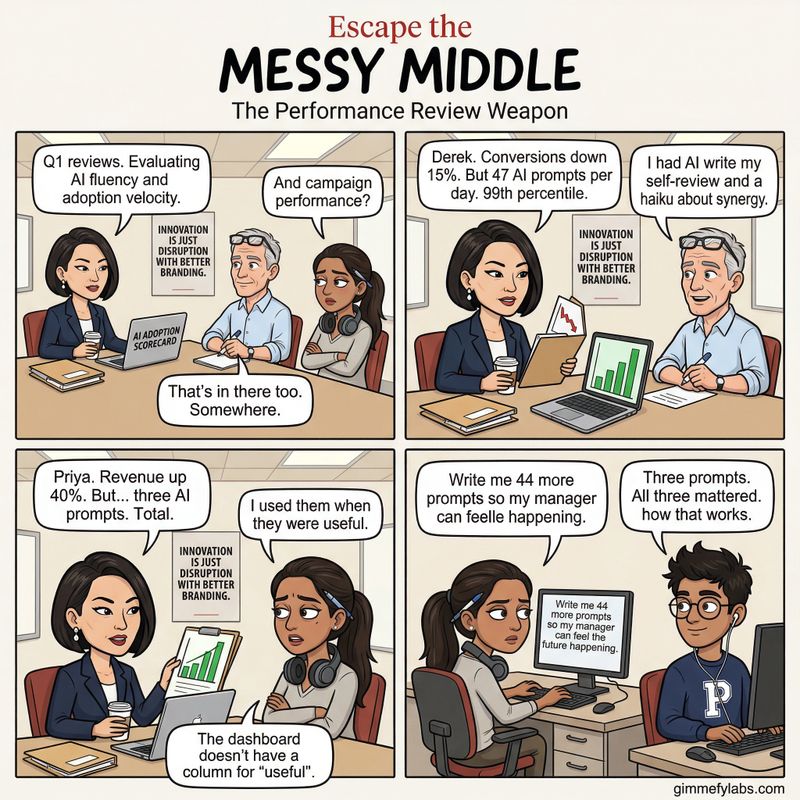 Messy Middle Comic: The Performance Review Weapon